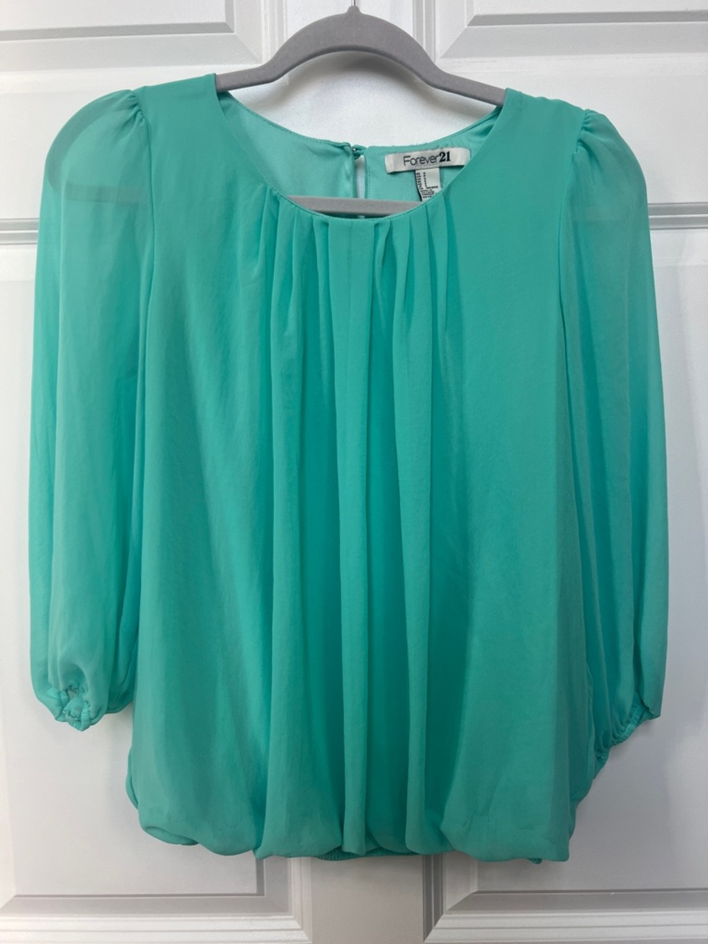 Forever 21 Teal Chiffon Pleated Blouson Top
